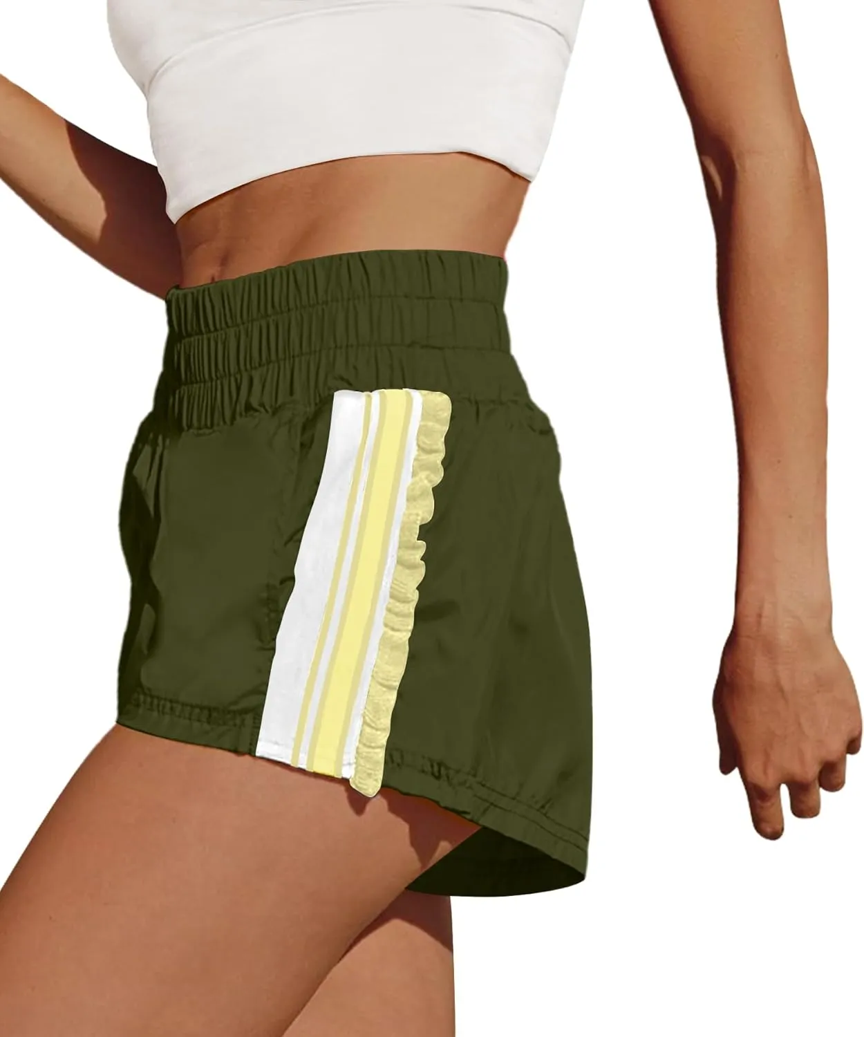 LAMISSCHE Womens Running Shorts Athletic High Waisted Biker Shorts Summer Workout Quick Dry Striped Ruffle Short