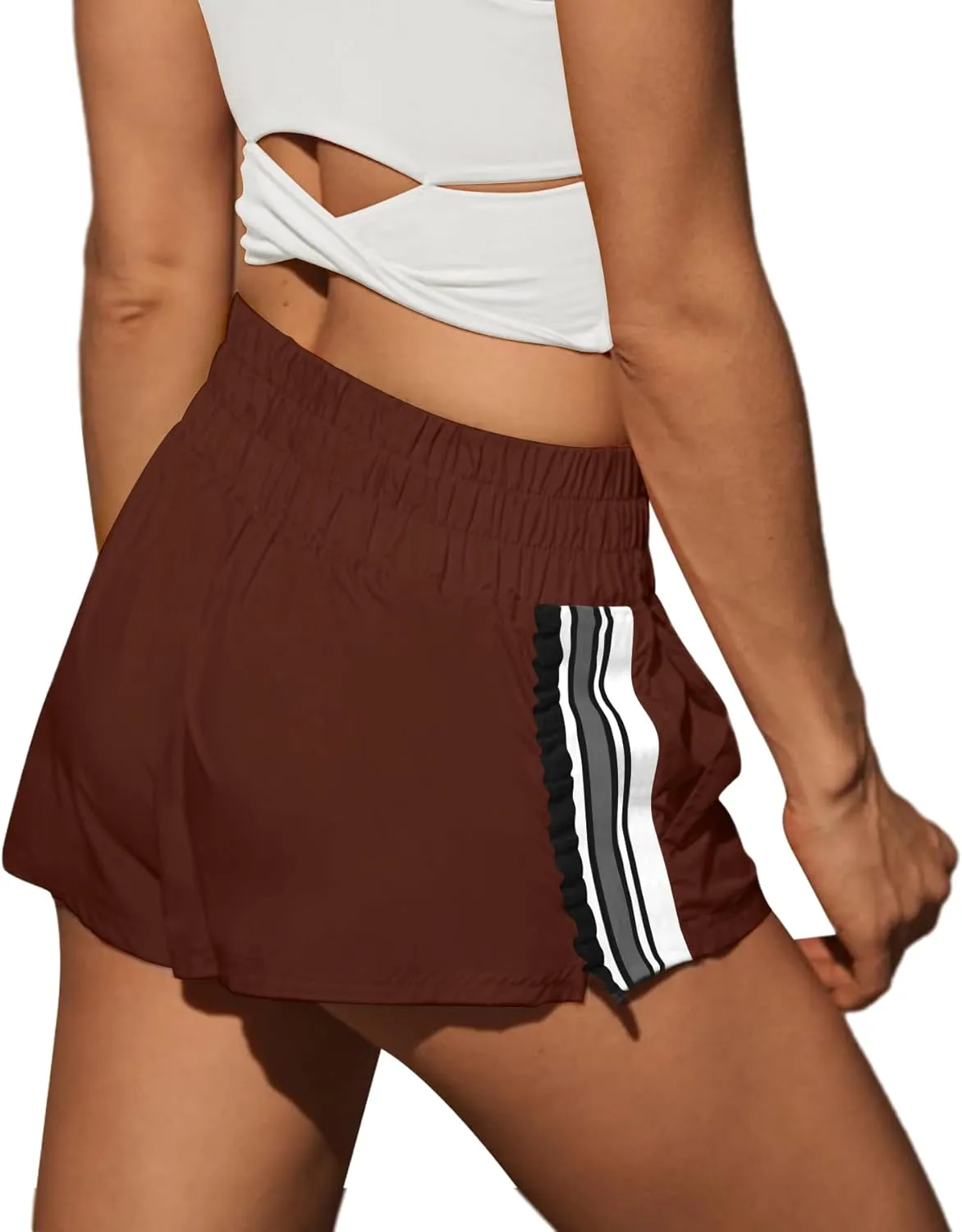 LAMISSCHE Womens Running Shorts Athletic High Waisted Biker Shorts Summer Workout Quick Dry Striped Ruffle Short