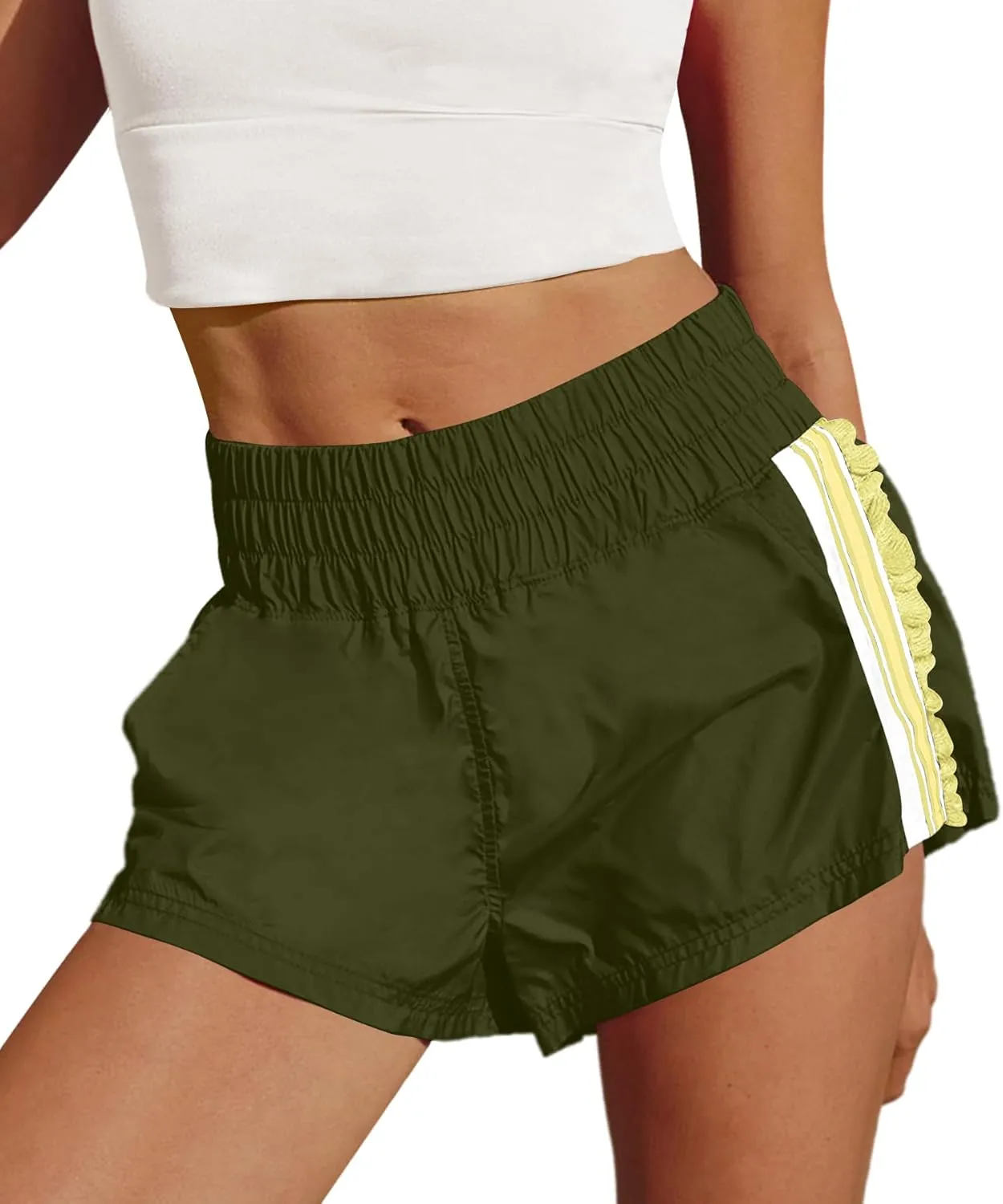 LAMISSCHE Womens Running Shorts Athletic High Waisted Biker Shorts Summer Workout Quick Dry Striped Ruffle Short