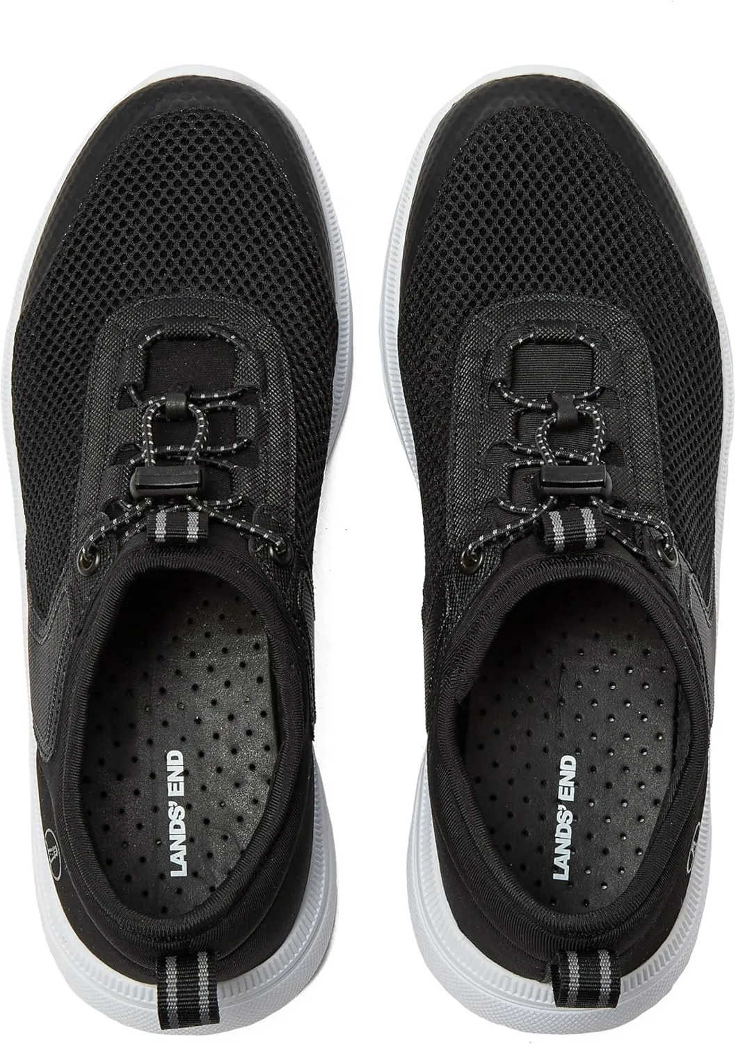 Lands' End Slip On Water Sneakers for Women with Quick Dry Mesh, Lightweight Sport Womens Water Shoes with Drainage Holes for Beach or Pool, Black or Silver, Adult Size 6-11 Water Shoes for Women
