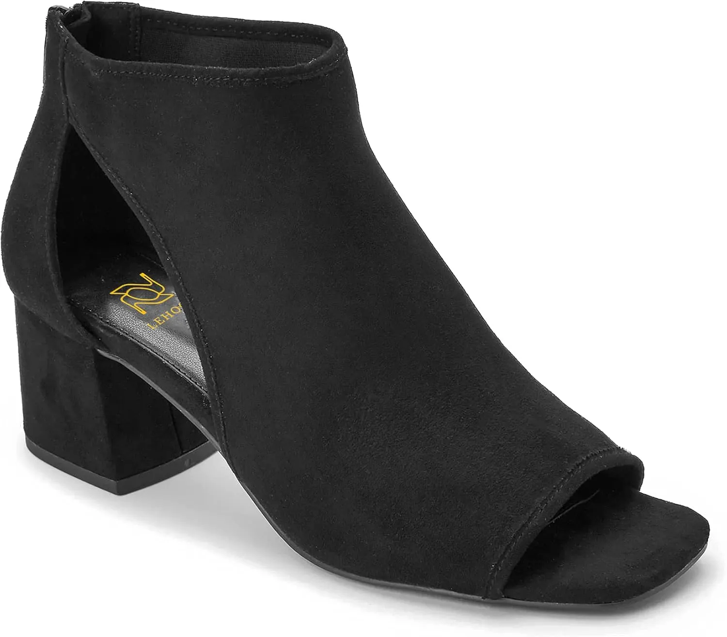LEHOOR Women Chunky High Heel Booties Suede Open Toe Side Cut-Out Ankle Boots Back Zipper Matte 2” Block Stacked Heel Summer Casual Dress Heeled Ankle Sandal Booties Size 4-13 M US