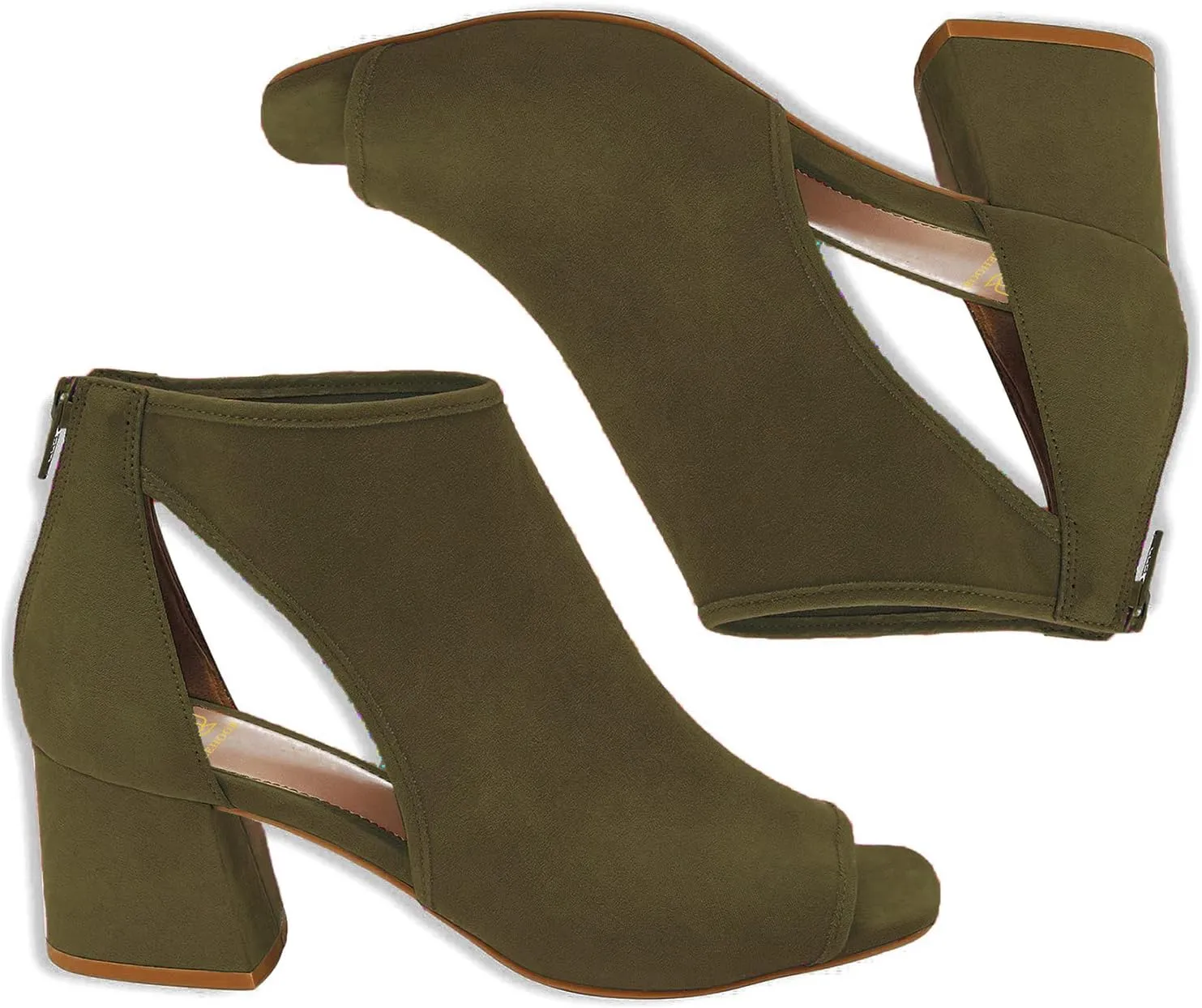 LEHOOR Women Chunky High Heel Booties Suede Open Toe Side Cut-Out Ankle Boots Back Zipper Matte 2” Block Stacked Heel Summer Casual Dress Heeled Ankle Sandal Booties Size 4-13 M US