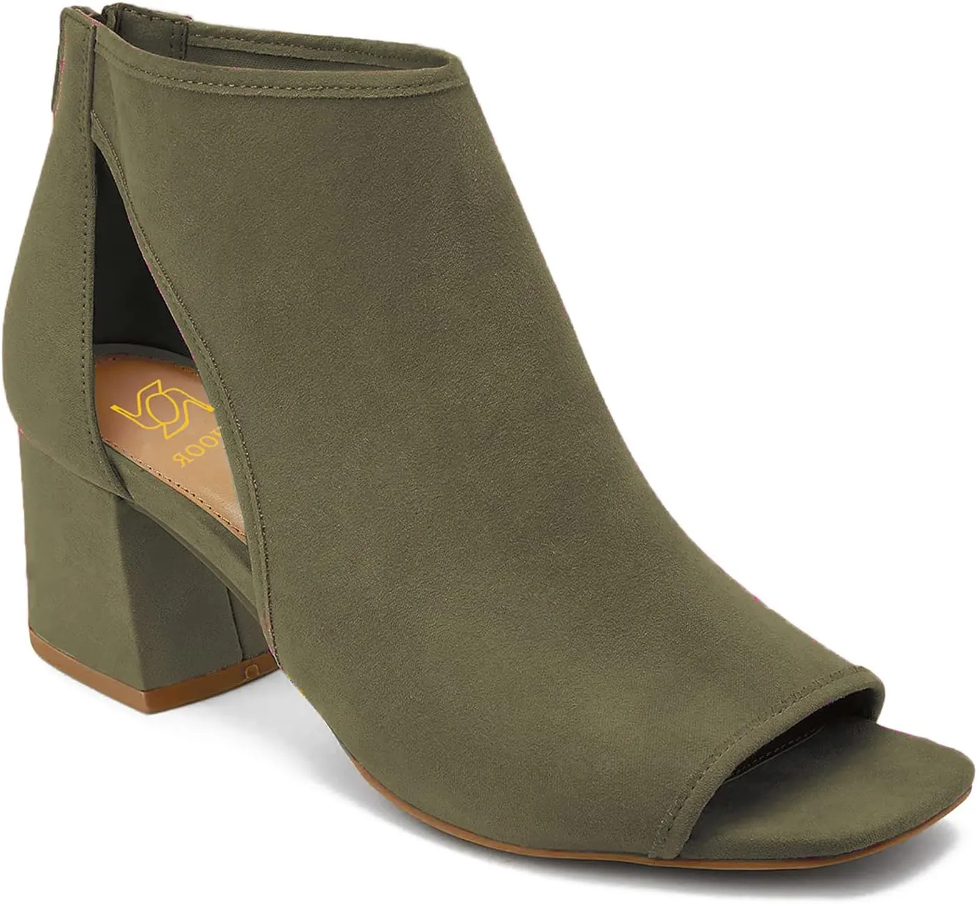 LEHOOR Women Chunky High Heel Booties Suede Open Toe Side Cut-Out Ankle Boots Back Zipper Matte 2” Block Stacked Heel Summer Casual Dress Heeled Ankle Sandal Booties Size 4-13 M US