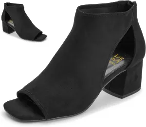 LEHOOR Women Chunky High Heel Booties Suede Open Toe Side Cut-Out Ankle Boots Back Zipper Matte 2” Block Stacked Heel Summer Casual Dress Heeled Ankle Sandal Booties Size 4-13 M US