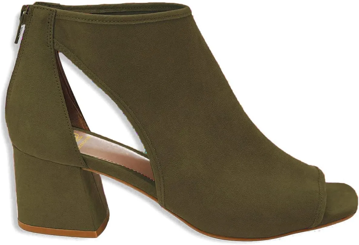 LEHOOR Women Chunky High Heel Booties Suede Open Toe Side Cut-Out Ankle Boots Back Zipper Matte 2” Block Stacked Heel Summer Casual Dress Heeled Ankle Sandal Booties Size 4-13 M US