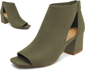 LEHOOR Women Chunky High Heel Booties Suede Open Toe Side Cut-Out Ankle Boots Back Zipper Matte 2” Block Stacked Heel Summer Casual Dress Heeled Ankle Sandal Booties Size 4-13 M US