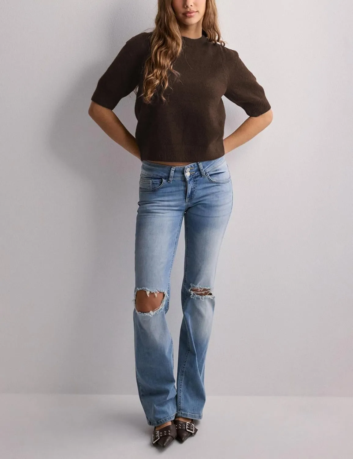 Lentta Women's Bow Knit Sweater Trendy Backless Tie Puff Short Sleeve Crewneck Knitted Pullover Tops