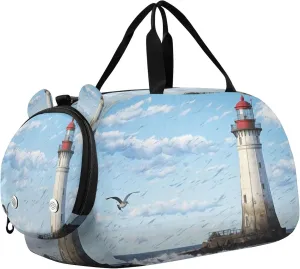 Lighthouse Youth Sports & Travel Duffle Bag with Shoe Compartment,Waterproof Gym Bag for Girls and Boys (Overnight Essentials Organizer)