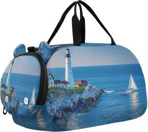 Lighthouse Youth Sports & Travel Duffle Bag with Shoe Compartment,Waterproof Gym Bag for Girls and Boys (Overnight Essentials Organizer)