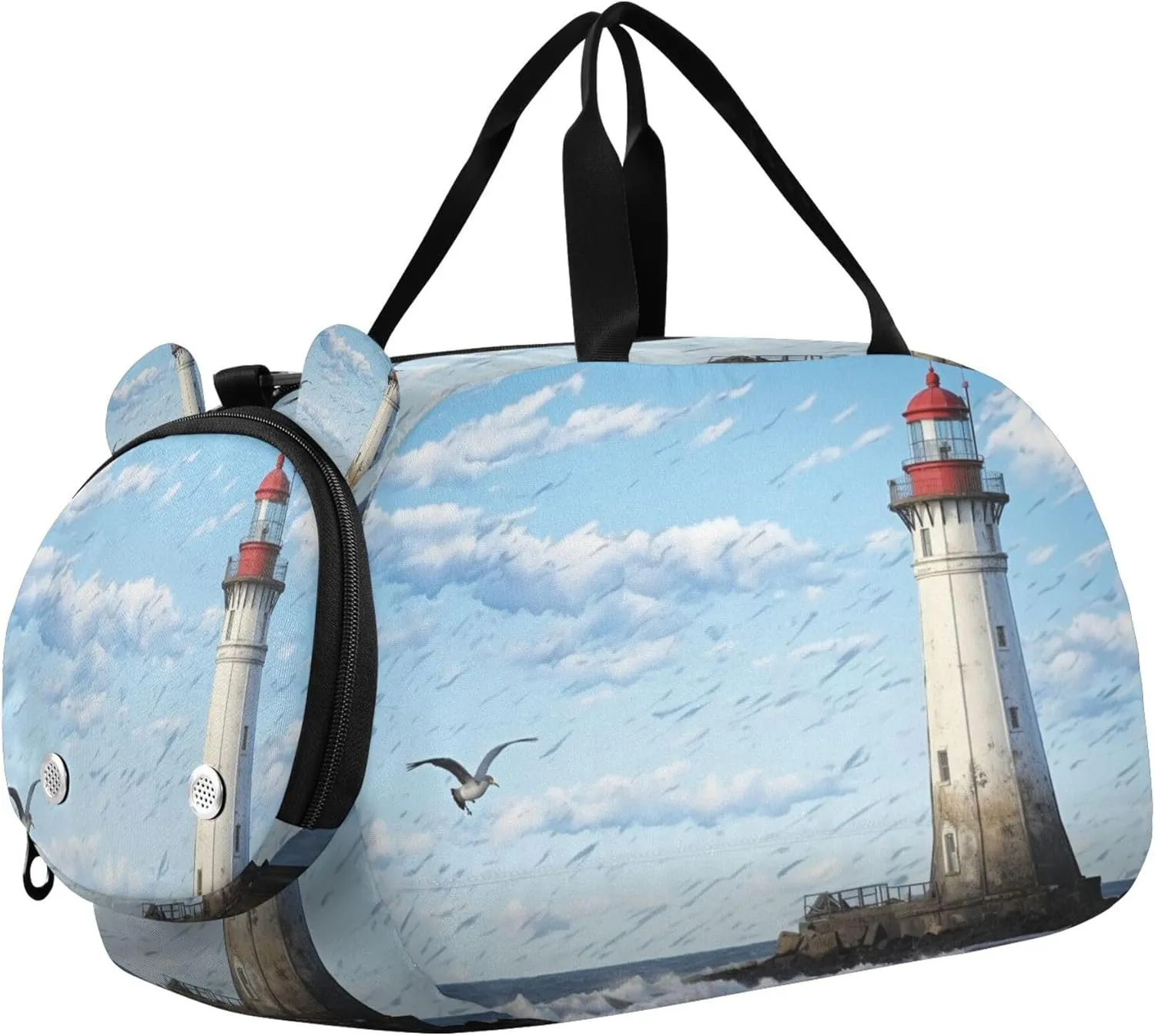 Lighthouse Youth Sports & Travel Duffle Bag with Shoe Compartment,Waterproof Gym Bag for Girls and Boys (Overnight Essentials Organizer)