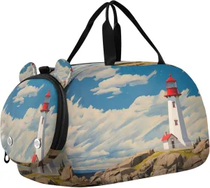 Lighthouse Youth Sports & Travel Duffle Bag with Shoe Compartment,Waterproof Gym Bag for Girls and Boys (Overnight Essentials Organizer)
