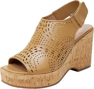 Linea Paolo - VIVIANA - Womens Laser Cut Leather Cork Platform Sandals