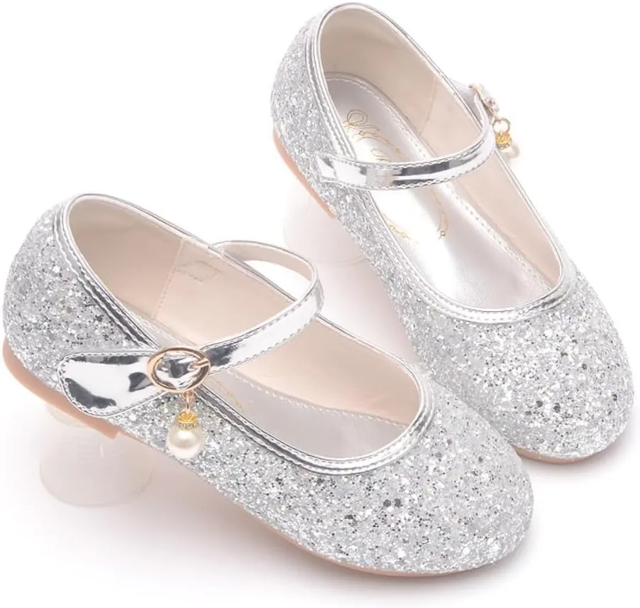 Little Girl's Adorable Mary Jane Ballerina Ballet Flats Sparkle Wedding Party Flower Girl Princess Dress Shoes for Kids
