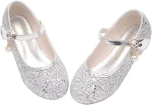 Little Girl's Adorable Mary Jane Ballerina Ballet Flats Sparkle Wedding Party Flower Girl Princess Dress Shoes for Kids
