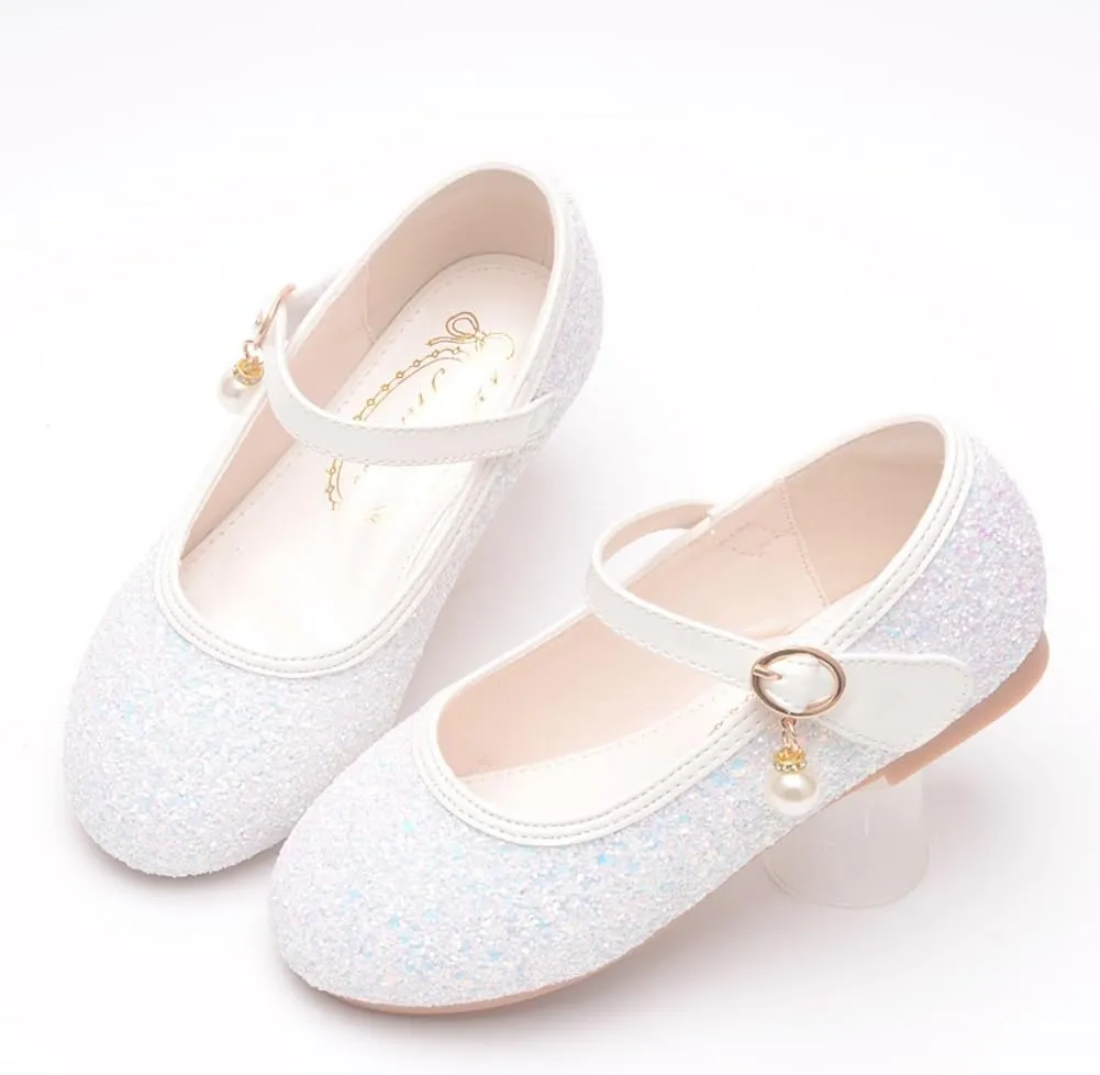 Little Girl's Adorable Mary Jane Ballerina Ballet Flats Sparkle Wedding Party Flower Girl Princess Dress Shoes for Kids
