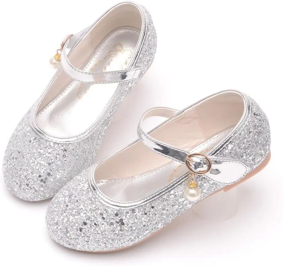 Little Girl's Adorable Mary Jane Ballerina Ballet Flats Sparkle Wedding Party Flower Girl Princess Dress Shoes for Kids
