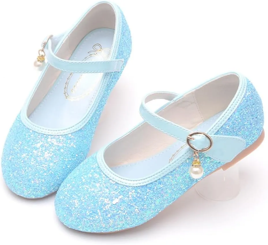 Little Girl's Adorable Mary Jane Ballerina Ballet Flats Sparkle Wedding Party Flower Girl Princess Dress Shoes for Kids