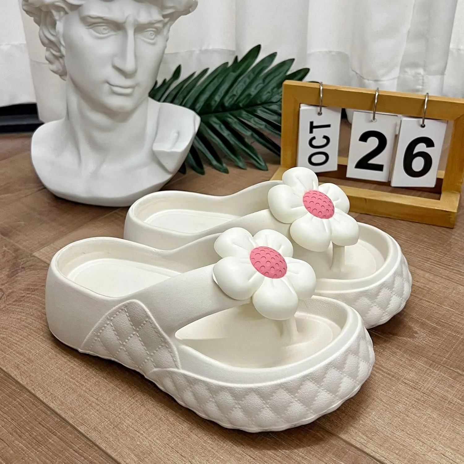 Loizziuy Floral Slippers for Women Summer Y2k Shoes Flip Flops Elevated Thick Sole for Beach Travel Casual Outdoors T-Strap Sandals