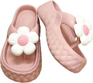 Loizziuy Floral Slippers for Women Summer Y2k Shoes Flip Flops Elevated Thick Sole for Beach Travel Casual Outdoors T-Strap Sandals