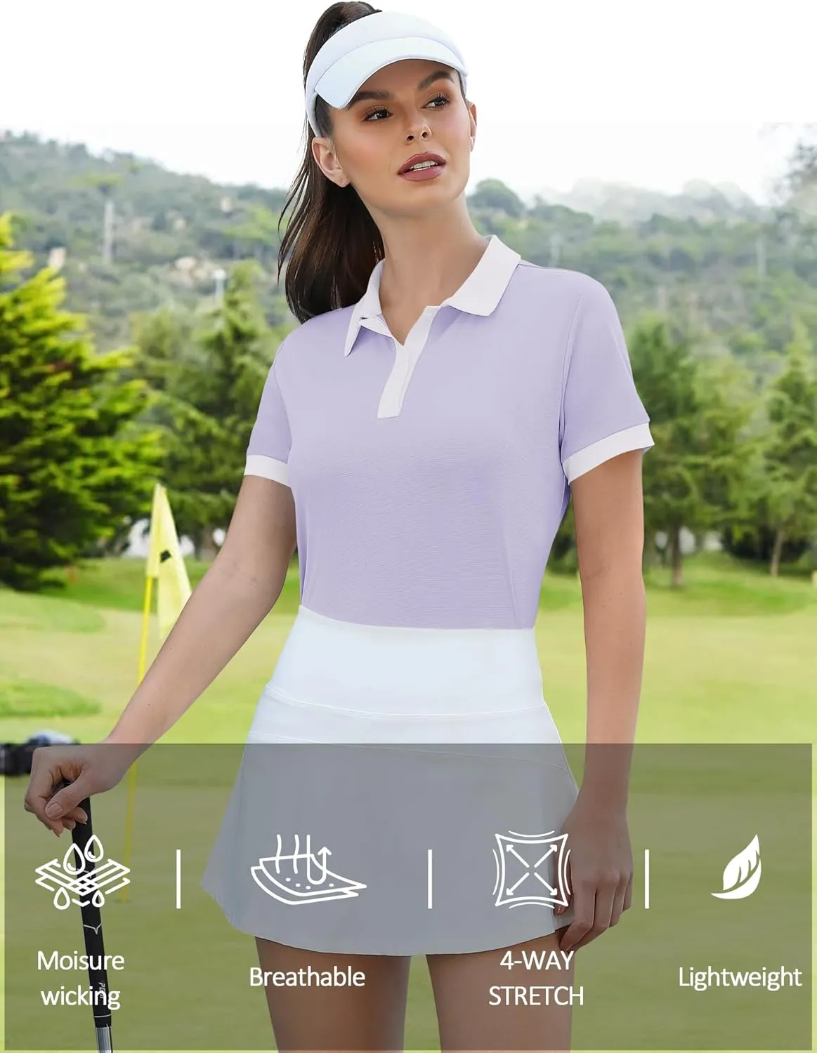 LOMON Womens Golf Polo Shirts Short Sleeve Collared Tops Lightweight Moisture Wicking Tennis Activewear S-XXL