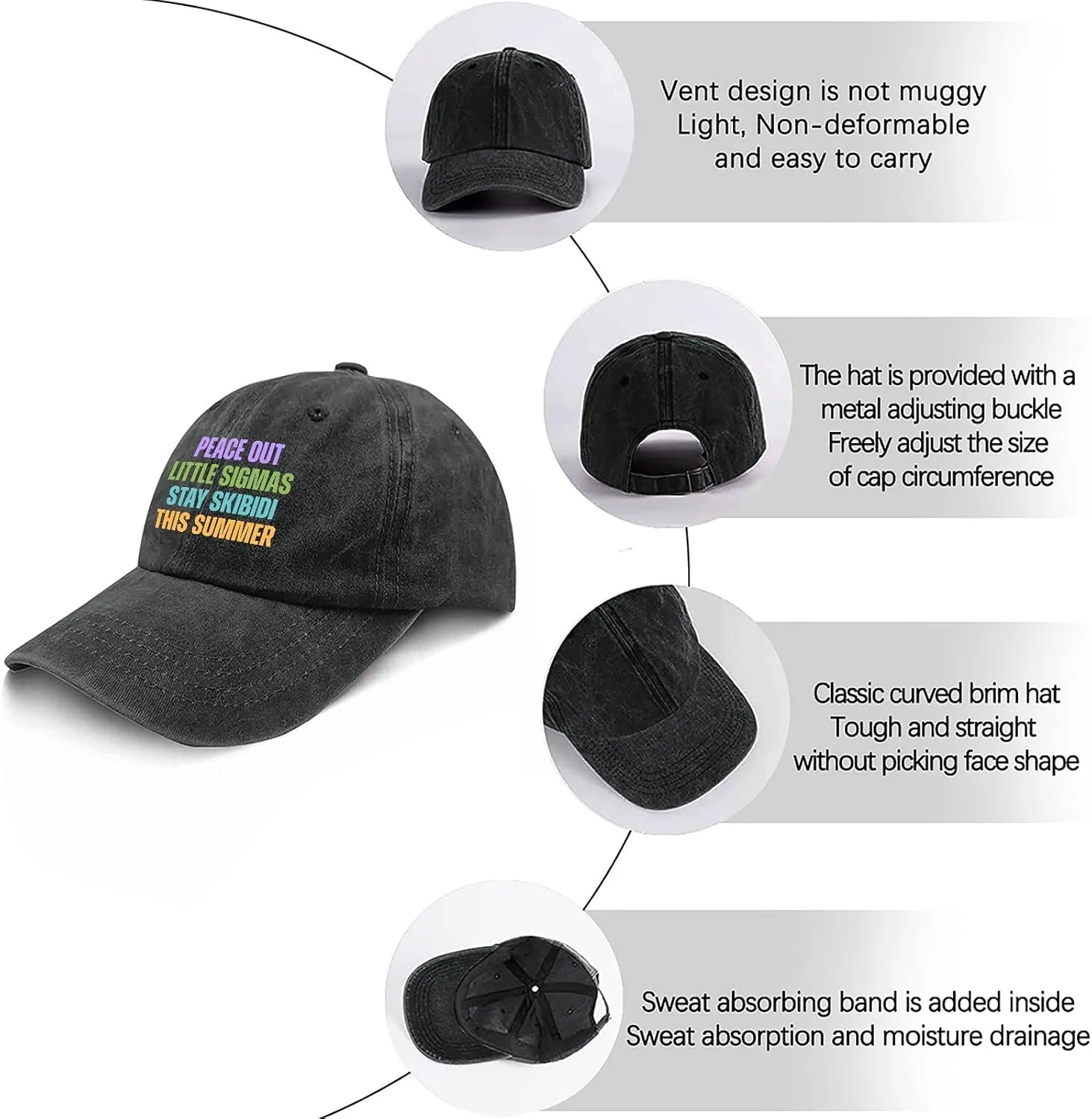 Made in US Peace Out Little Sigmas Stay Skibidi Summer Hat for Mens Baseball Caps Soft Washed Dad