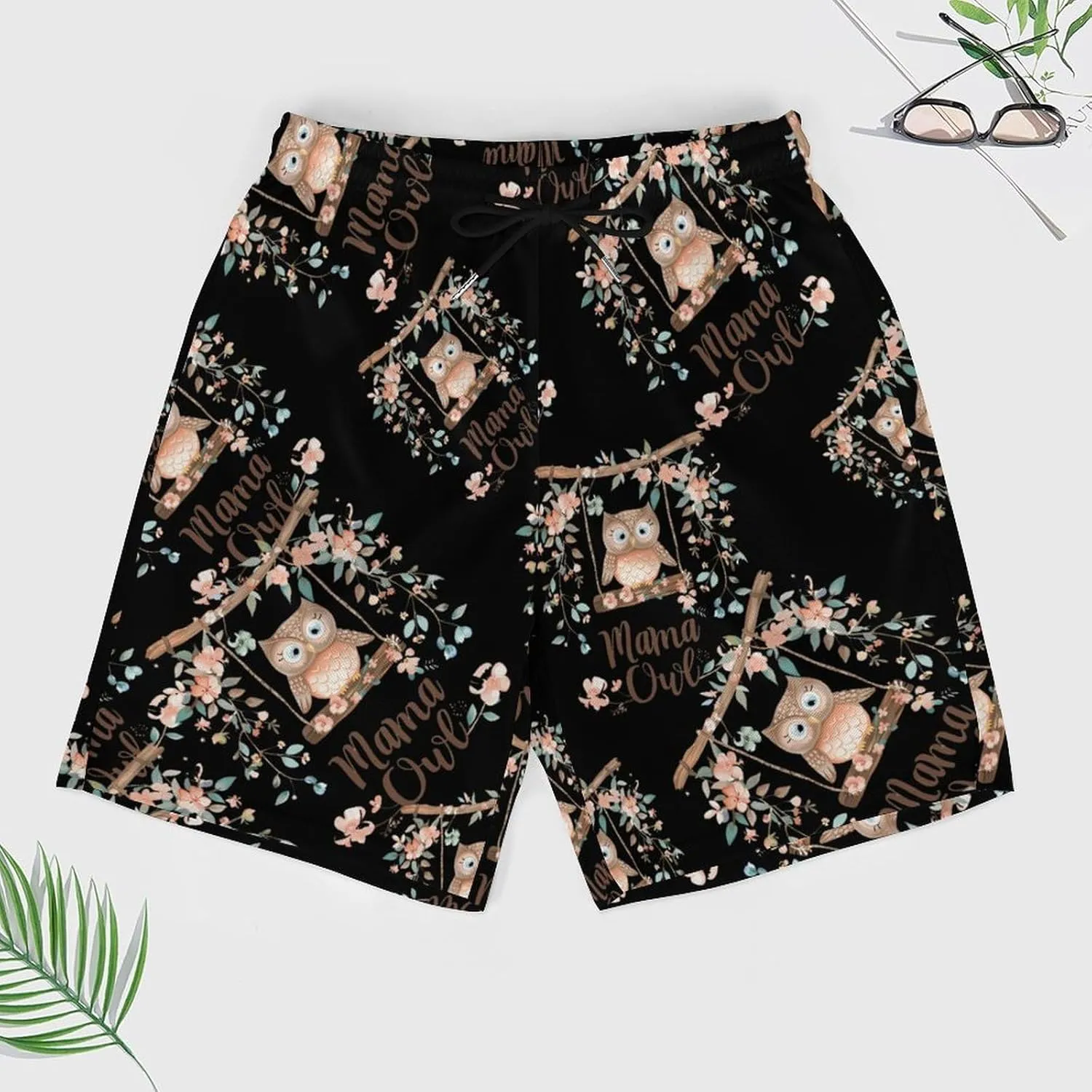 Mama Owl Men's Swim Trunks Quick Dry Board Shorts Swimwear Beach Shorts with Compression Liner