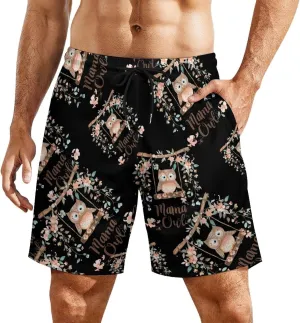 Mama Owl Men's Swim Trunks Quick Dry Board Shorts Swimwear Beach Shorts with Compression Liner
