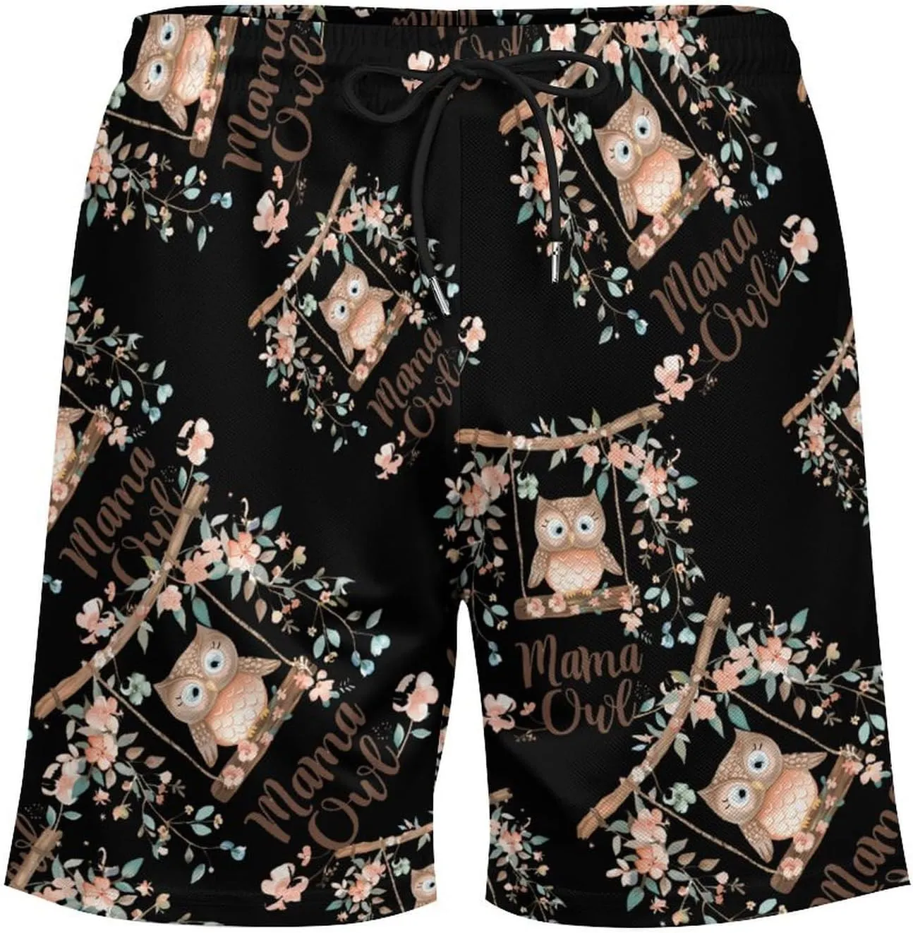 Mama Owl Men's Swim Trunks Quick Dry Board Shorts Swimwear Beach Shorts with Compression Liner