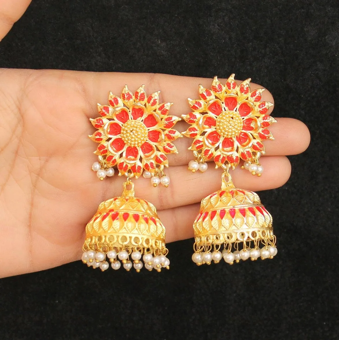 Matte Finish Meenakari Ethnic Designer Jhumka Earrings