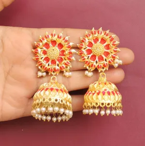 Matte Finish Meenakari Ethnic Designer Jhumka Earrings