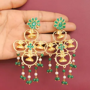 Matte Finish Stone Ethnic Earrings Green