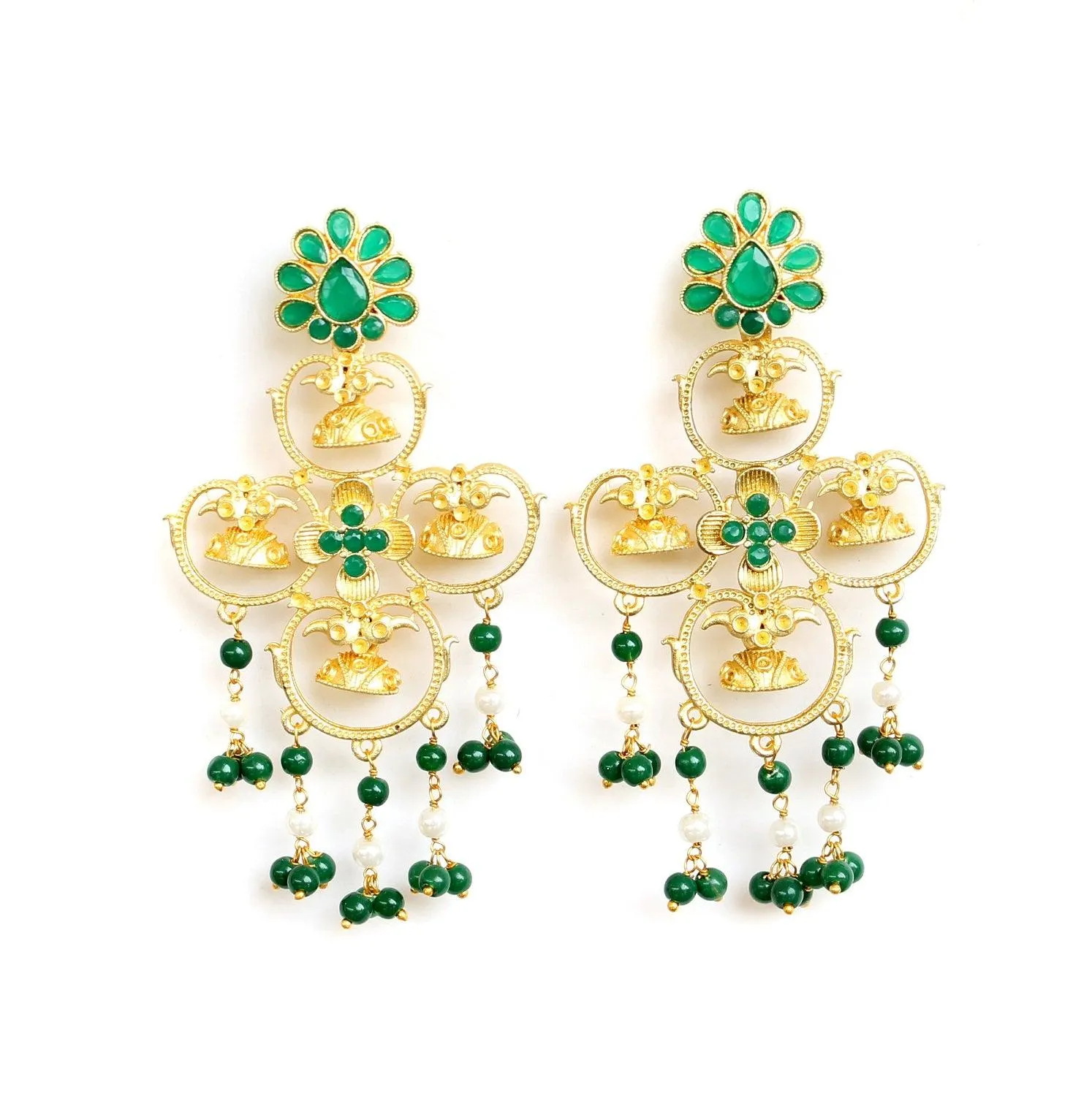 Matte Finish Stone Ethnic Earrings Green