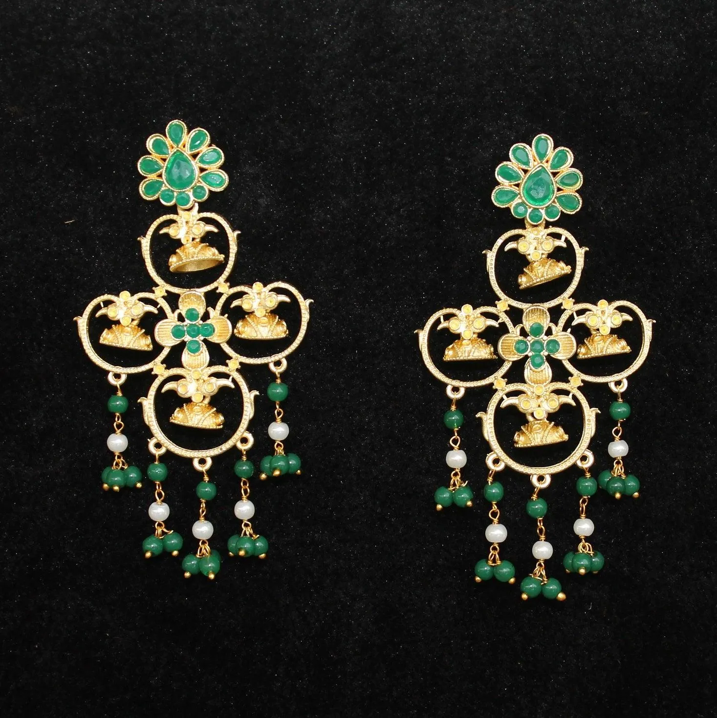 Matte Finish Stone Ethnic Earrings Green