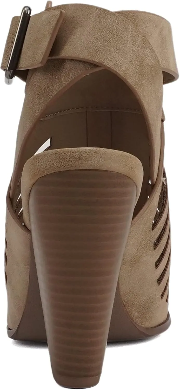 Mayo ~ Gladiator Cutout Stacked Chunky High-Heeled Dress Sandals with Adjustable Ankle Strap