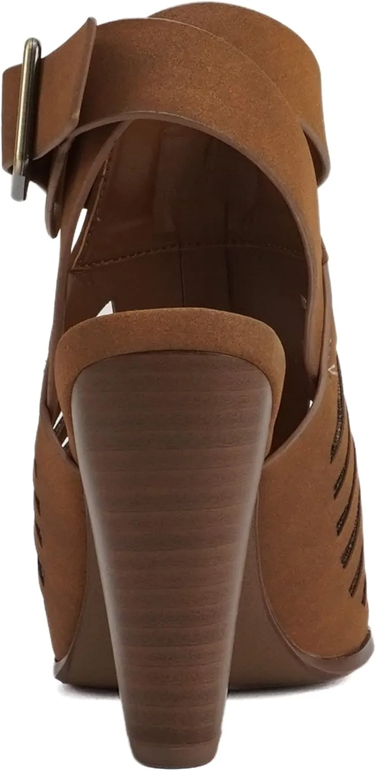 Mayo ~ Gladiator Cutout Stacked Chunky High-Heeled Dress Sandals with Adjustable Ankle Strap