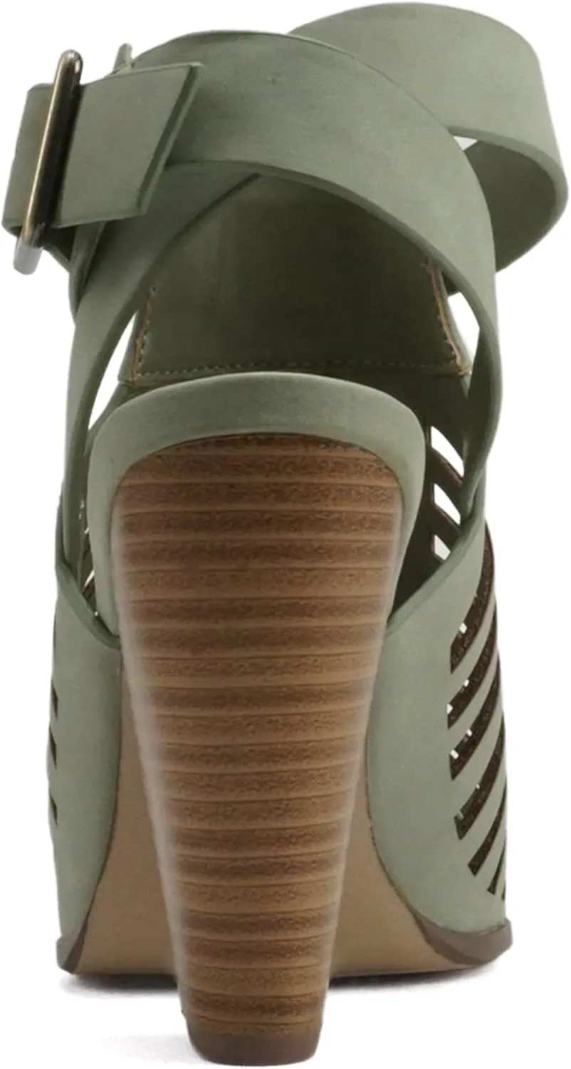 Mayo ~ Gladiator Cutout Stacked Chunky High-Heeled Dress Sandals with Adjustable Ankle Strap