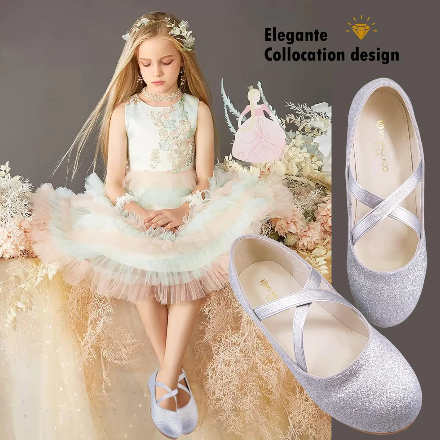 Mei MACLEOD Girl's Mary Jane Shoes Ballerina Shoes, Princess Dress Shoes for Party Wedding