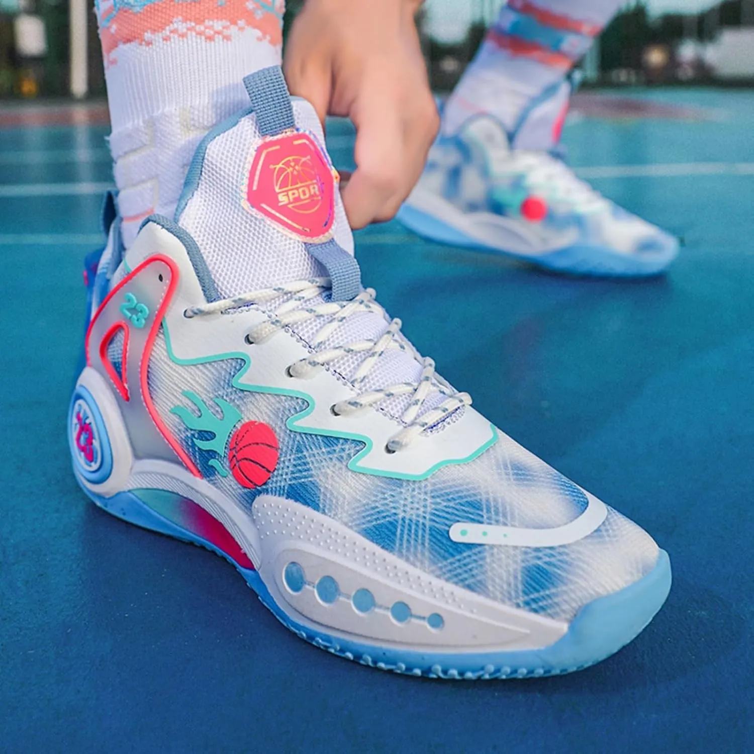 Mens Breathable High Top Chinese Design Basketball Shoes Fashion Graffiti Non-Slip Walking Running Tennis Training Volleyball Sneakers
