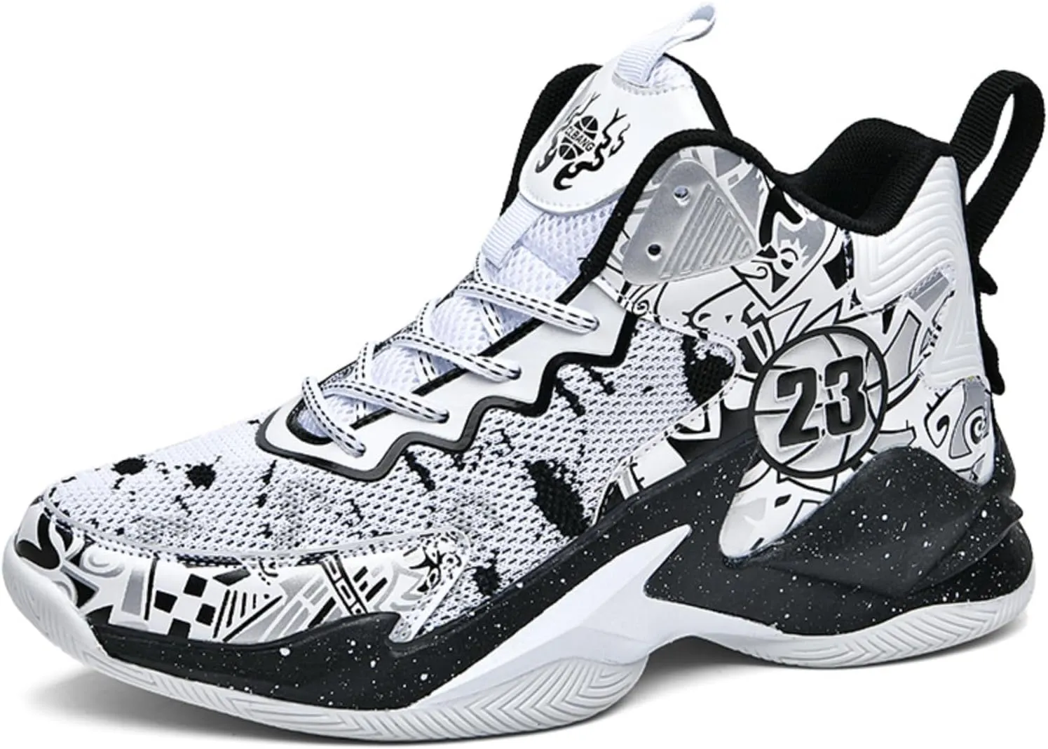 Mens Breathable Lace Up Fashion Basketball Shoes Soft High Top Running Shoes Classical Non-Slip Train Sport Sneakers