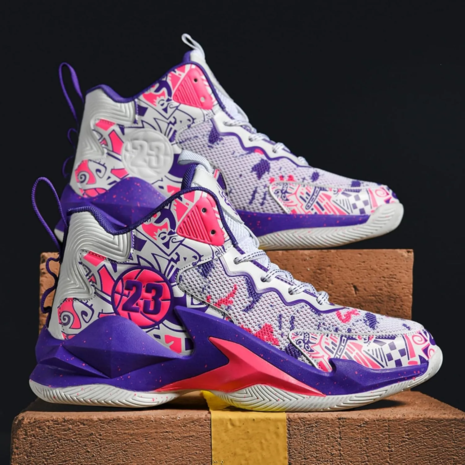 Mens Breathable Lace Up Fashion Basketball Shoes Soft High Top Running Shoes Classical Non-Slip Train Sport Sneakers