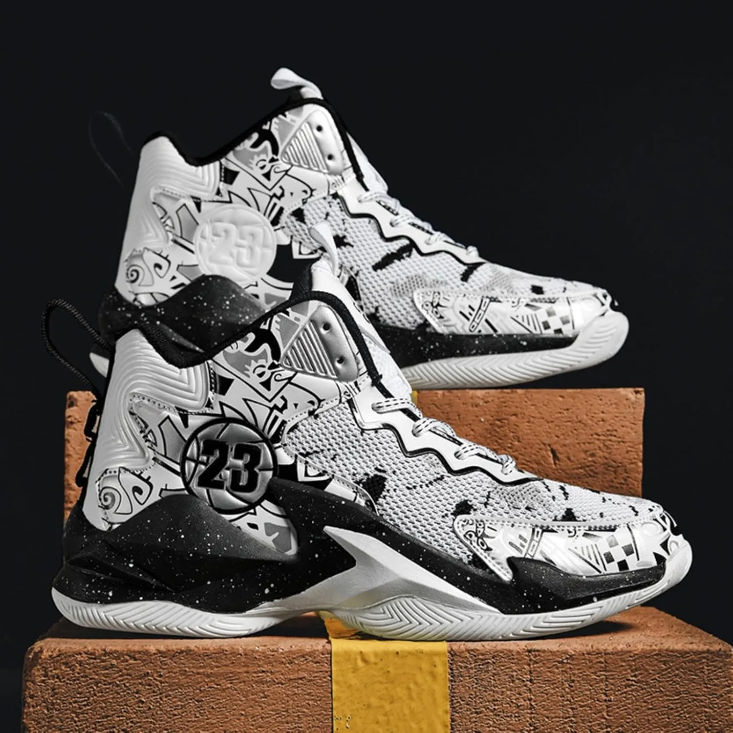 Mens Breathable Lace Up Fashion Basketball Shoes Soft High Top Running Shoes Classical Non-Slip Train Sport Sneakers