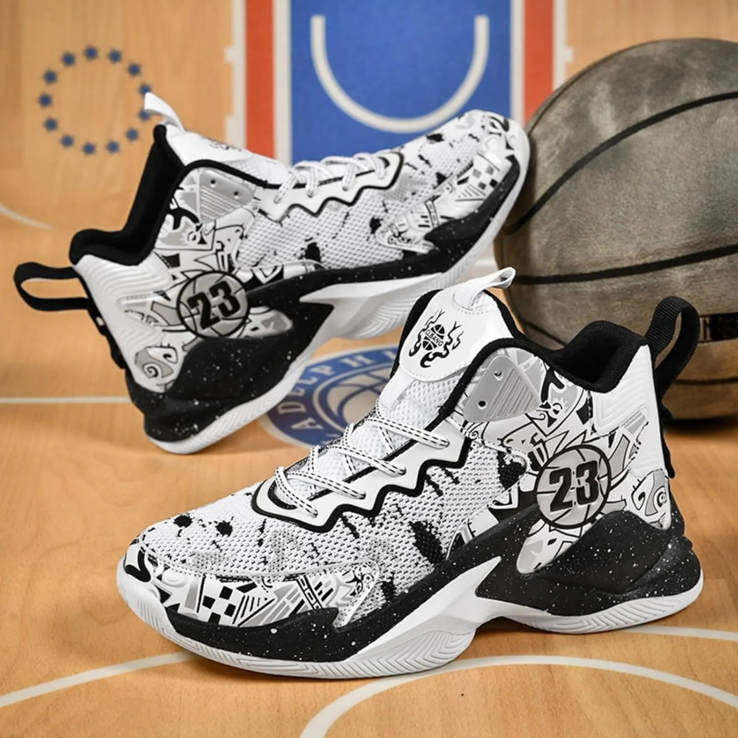 Mens Breathable Lace Up Fashion Basketball Shoes Soft High Top Running Shoes Classical Non-Slip Train Sport Sneakers