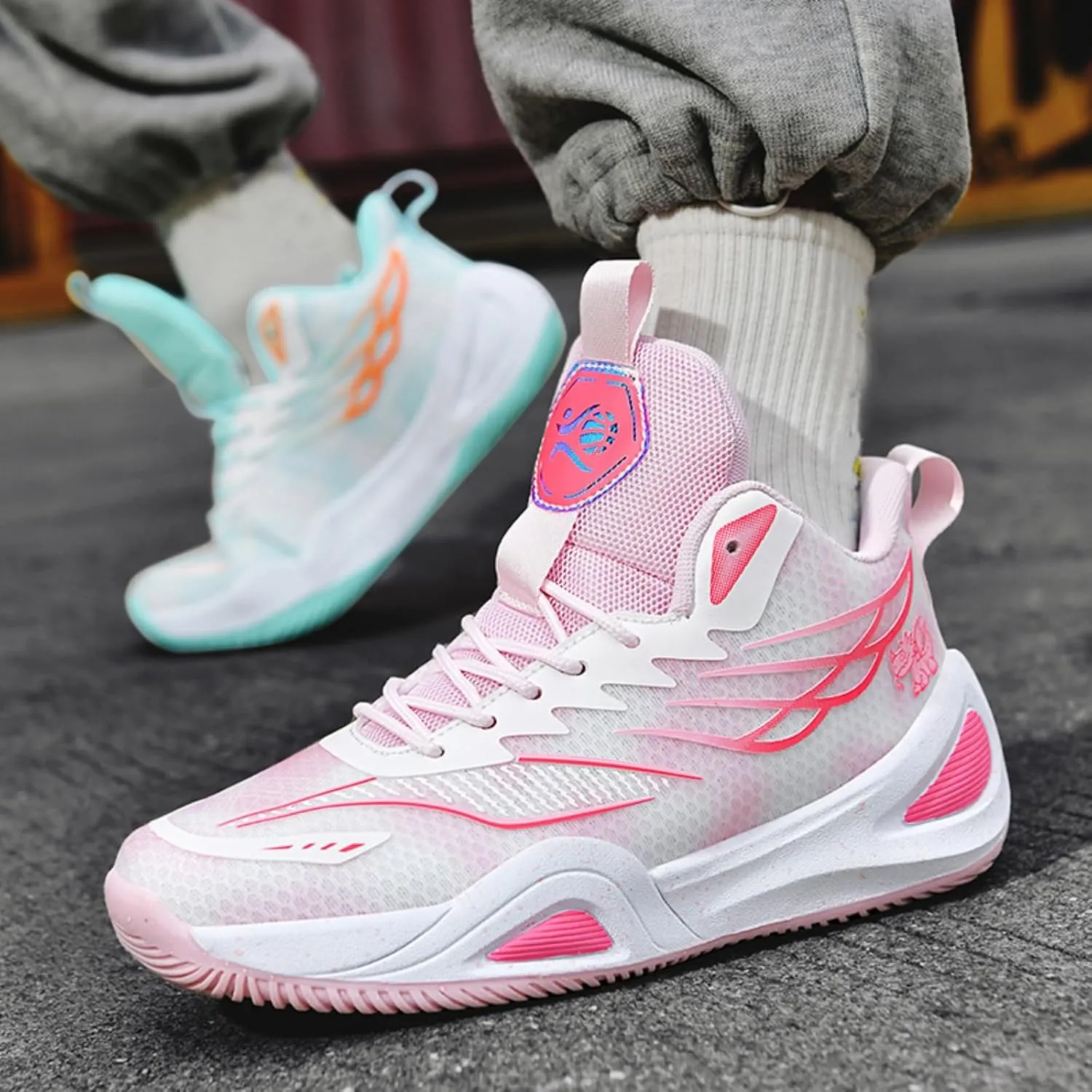 Mens Breathable Mesh High-Top Lace Up Basketball Shoes Fashion Non-Slip Cushioning Sneakers for Tennis Jogging Running Walking