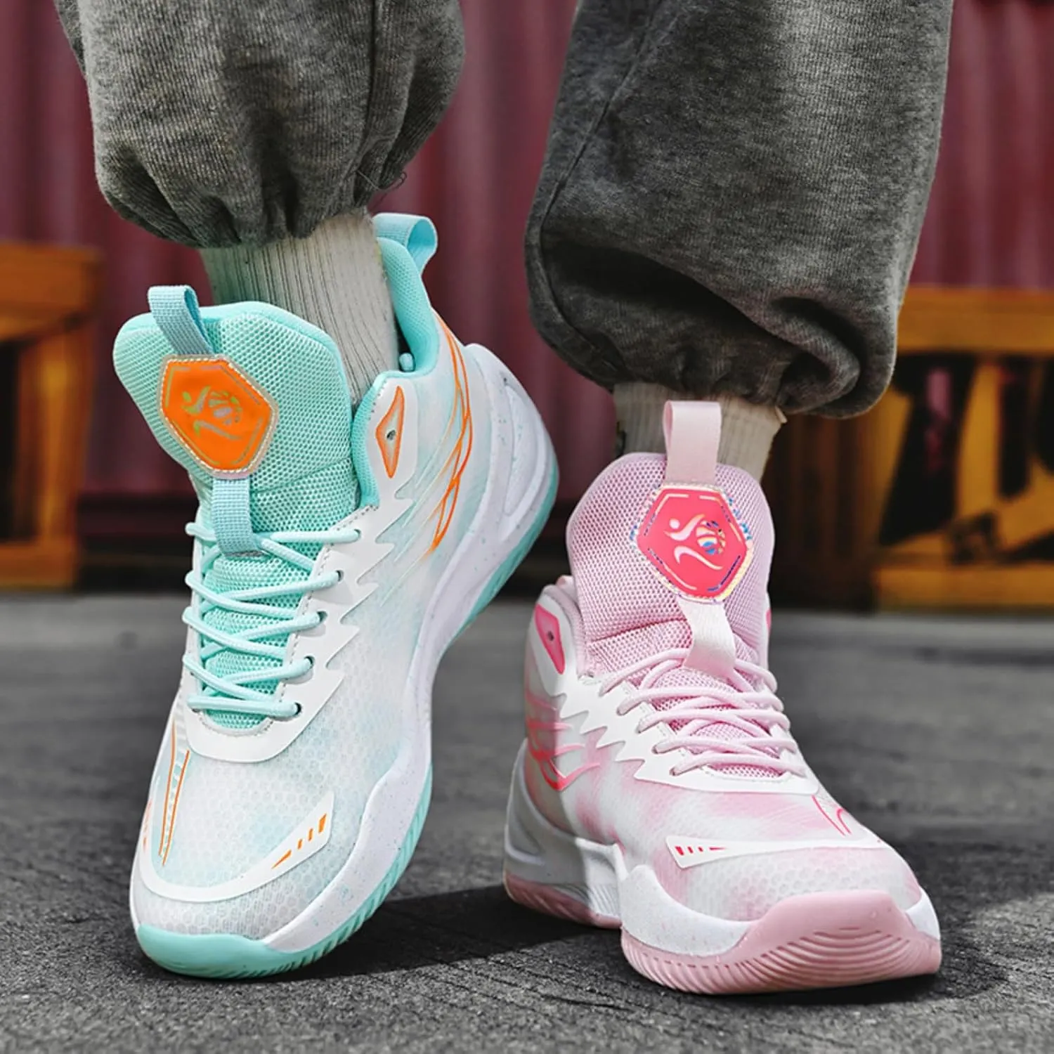 Mens Breathable Mesh High-Top Lace Up Basketball Shoes Fashion Non-Slip Cushioning Sneakers for Tennis Jogging Running Walking