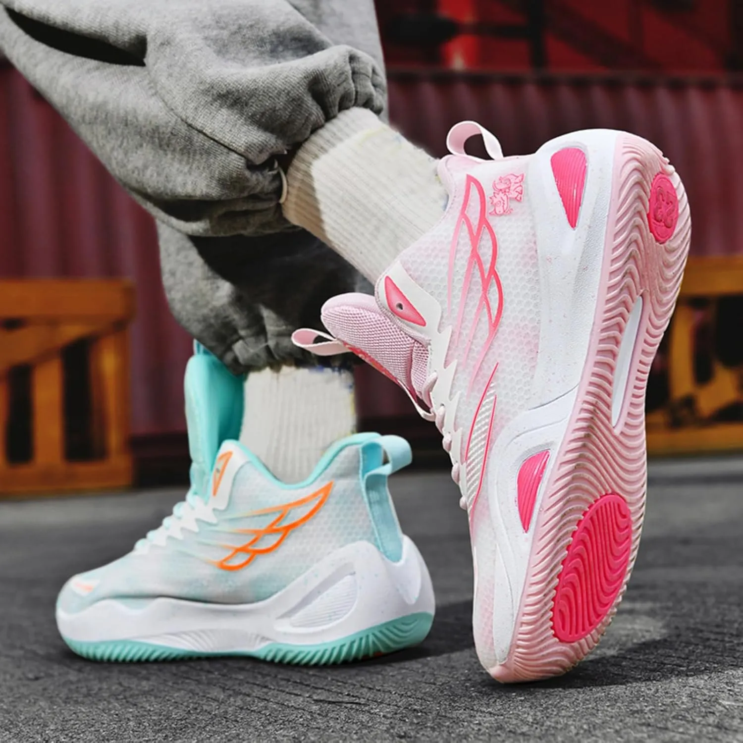 Mens Breathable Mesh High-Top Lace Up Basketball Shoes Fashion Non-Slip Cushioning Sneakers for Tennis Jogging Running Walking