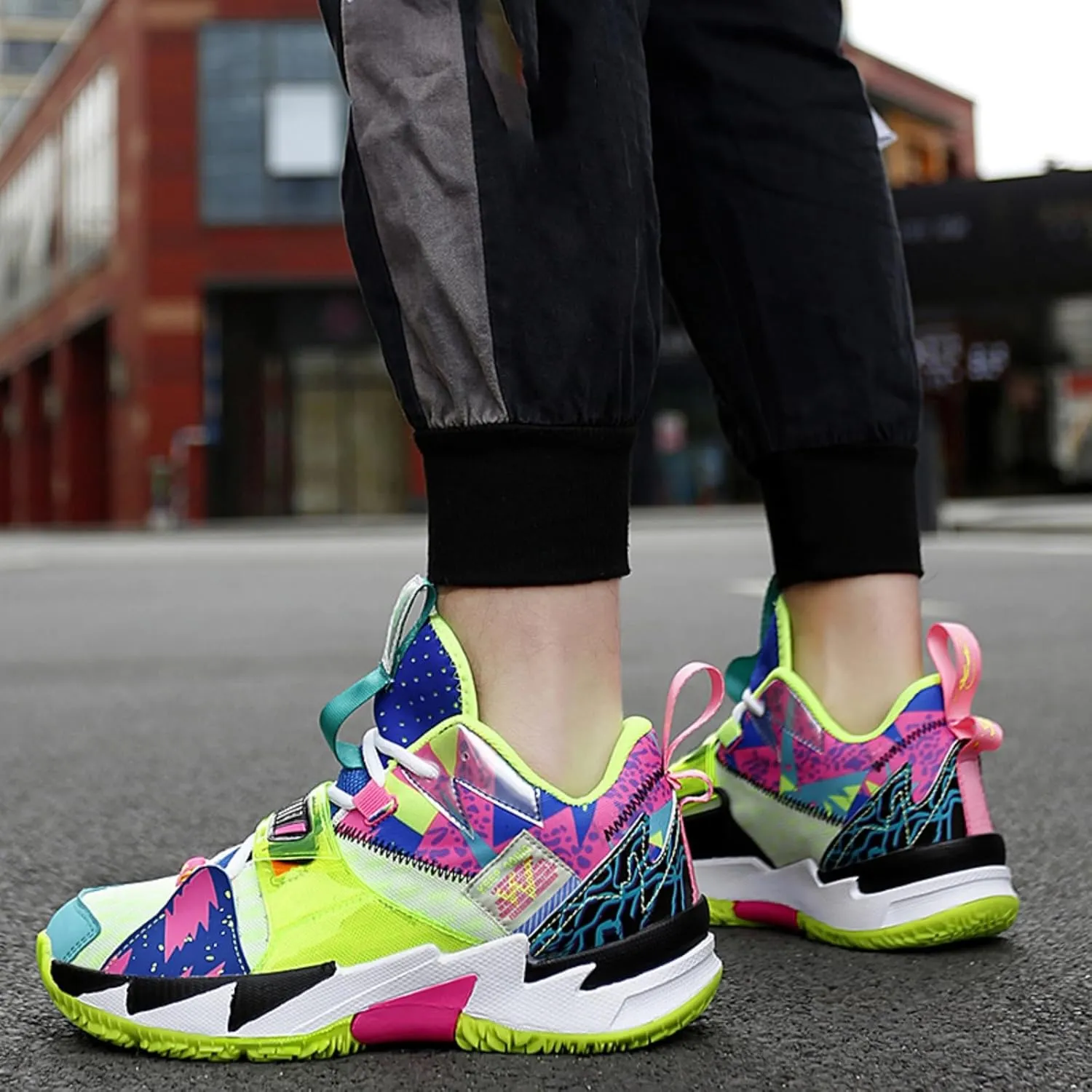 Mens Breathable Mesh Lace Up Basketball Shoes Fashion High Top Lightweight Non Slip Chunky Sport Sneakers for Walking Running Tennis Volleyball