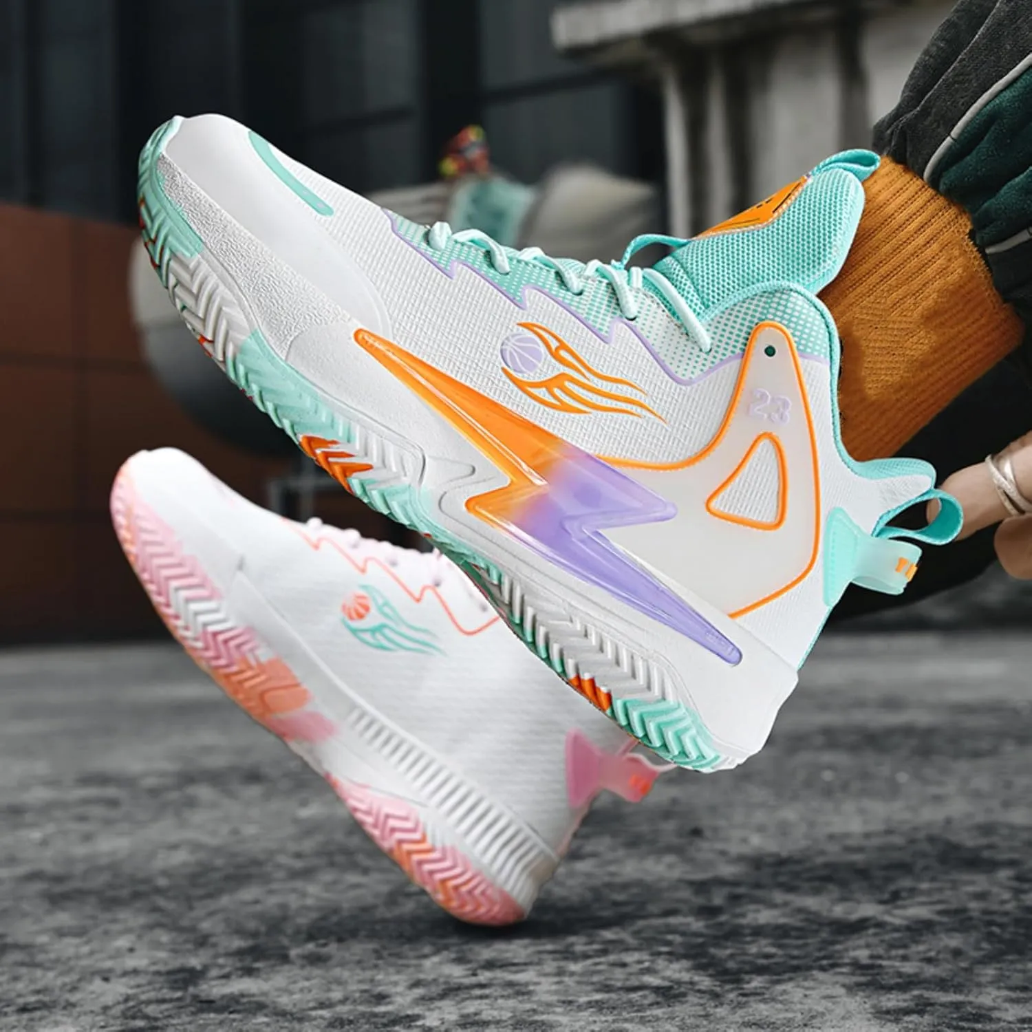 Men's Breathable Mesh Lace Up Basketball Shoes Lightweight Comfortable Running Shoes Gym Sports Tennis Walking Jogging Volleyball Sneakers