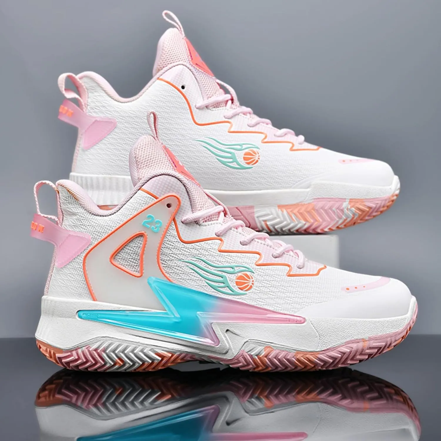 Men's Breathable Mesh Lace Up Basketball Shoes Lightweight Comfortable Running Shoes Gym Sports Tennis Walking Jogging Volleyball Sneakers