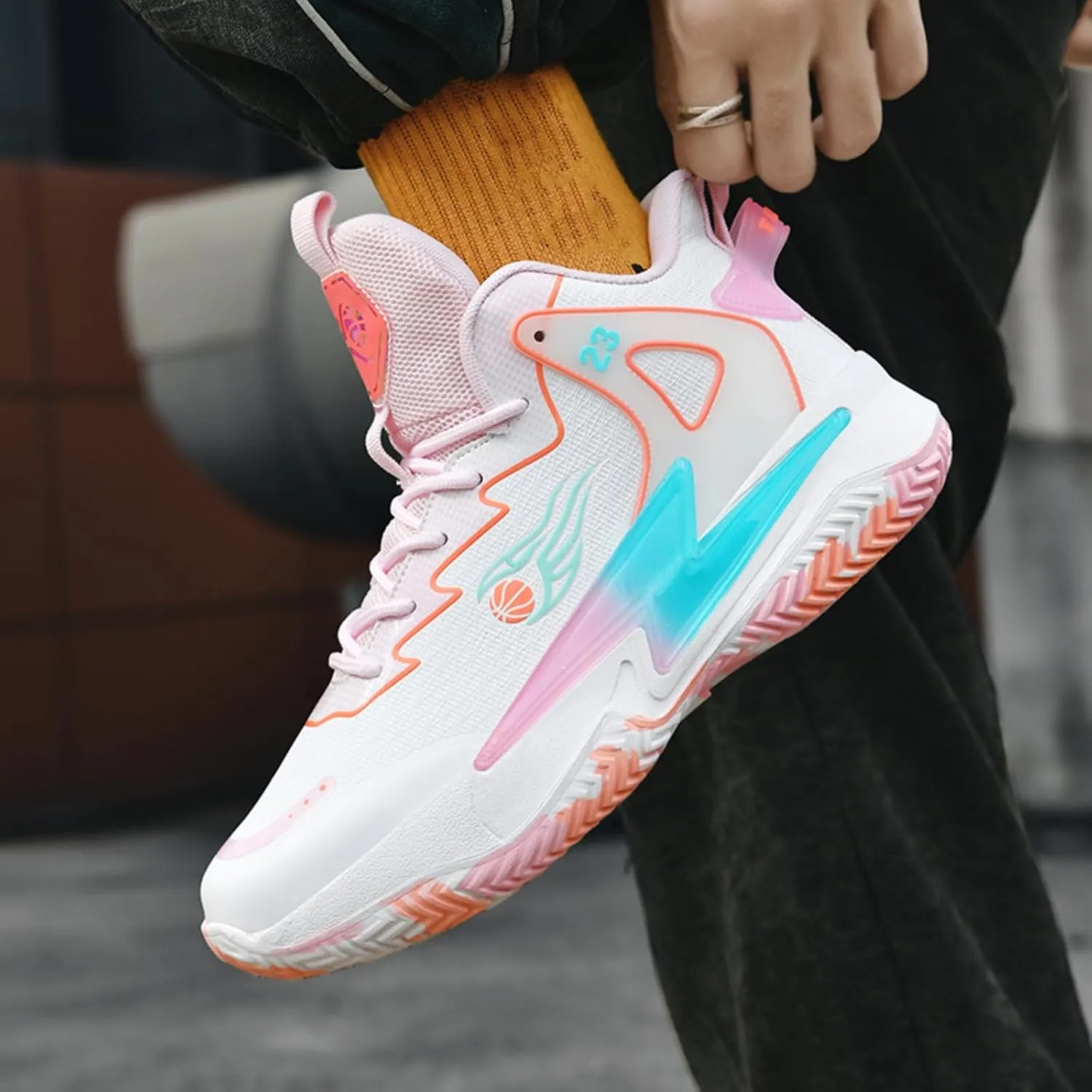 Men's Breathable Mesh Lace Up Basketball Shoes Lightweight Comfortable Running Shoes Gym Sports Tennis Walking Jogging Volleyball Sneakers