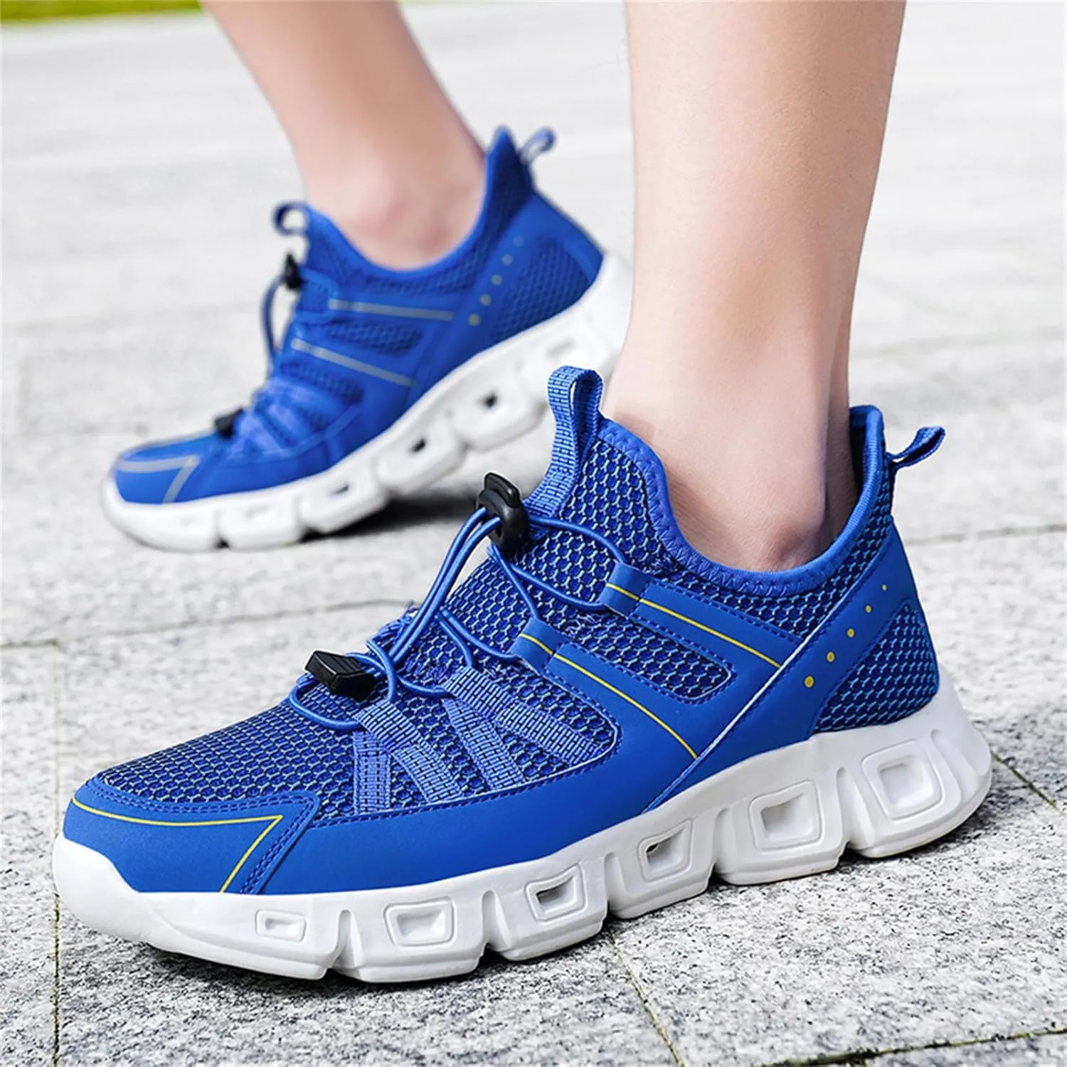 Mens Breathable Mesh Slip-On Fashion Sneakers with Elastic Band Lightweight Soft Sole Trail Running Shoes Walking Sports Shoes